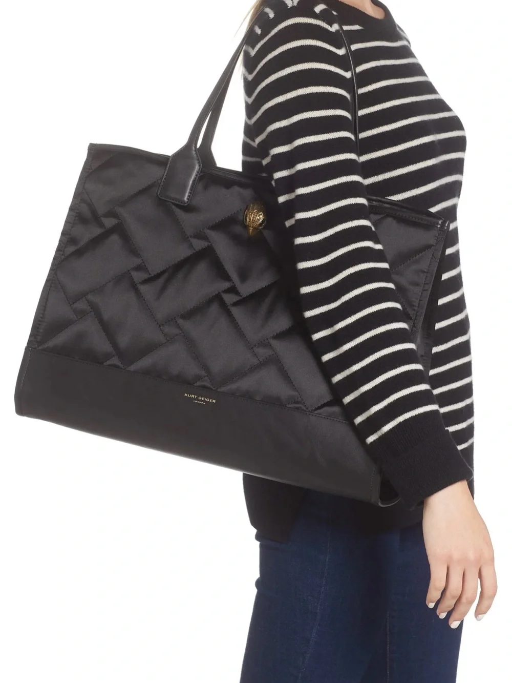 Kurt Geiger NWT Black Quilted Tote with Gold Emblem